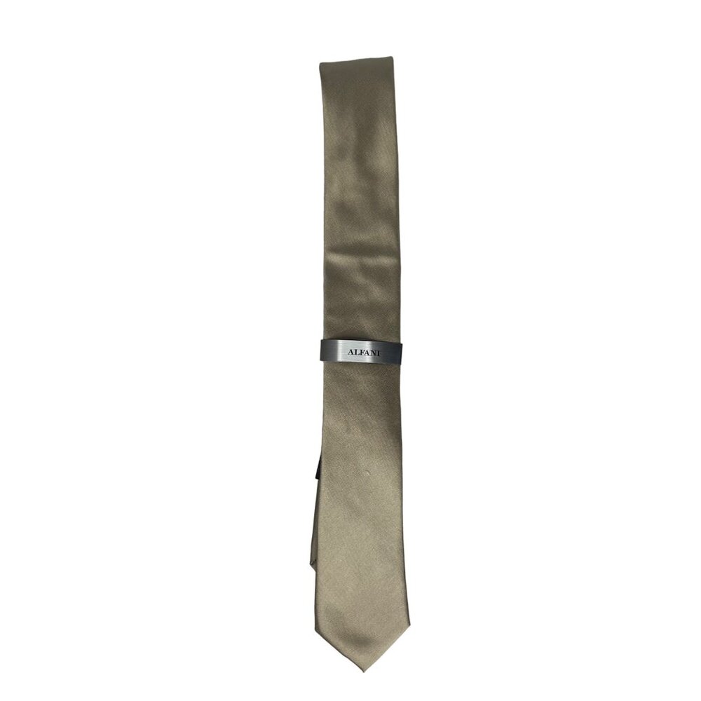 Alfani Mens Neck Tie Beige Tan Silk Blend New